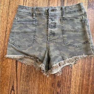We The Free Green Camo Frayed Jean Shorts